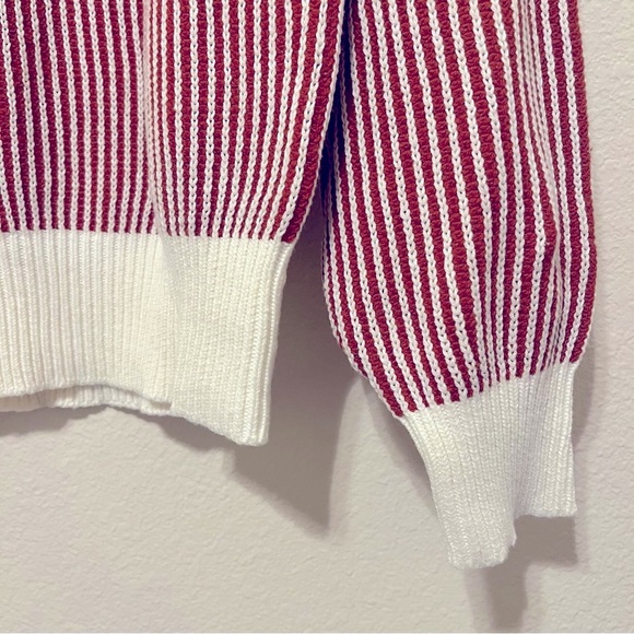 Vince Camuto contrasting ribbed knit henley pullover sweater, red and cream,sz M - Picture 9 of 13